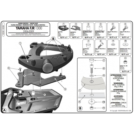 Kappa, nosič centrálního kufru, Yamaha FJR 1300 (06-15) (s plotnou Monokey)