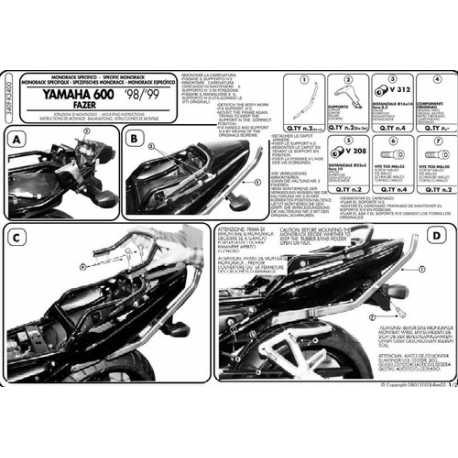Kappa, nosič centrálního kufru, Yamaha FZS 600 FAZER (98-03) (bez plotny)