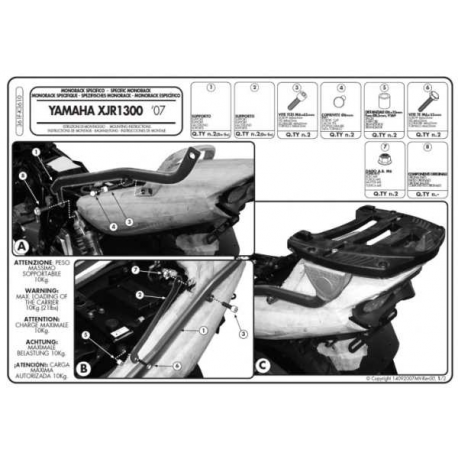 Kappa, nosič centrálního kufru, Yamaha XJR 1300 (07-14) (bez plotny)