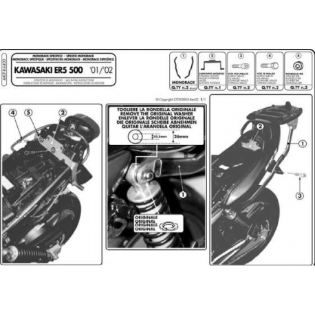 Kappa, nosič centrálního kufru, Kawasaki ER5 500 (01-07) (bez plotny)