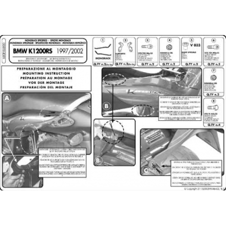 Kappa, nosič centrálního kufru, BMW K 1200GT (03-04), K 1200RS (00-04) (bez plotny)