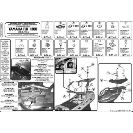 Kappa, nosič centrálního kufru, Yamaha FJR 1300 (01-05) (s plotnou Monokey)