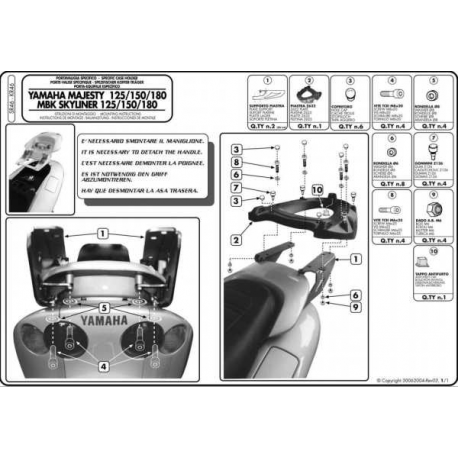 Kappa, nosič centrálního kufru, Yamaha MAJESTY 125/150/180 (01-11) (bez plotny)