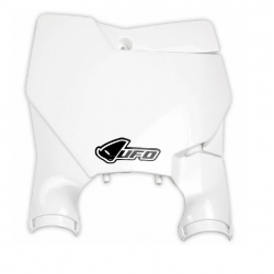 UFO, přední číslová tabulka, KTM SX/SXF '16-'20 (s vyjímkou SX 250 '16) bílá barva (s kryty přední vidlice)