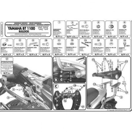 Kappa, nosič centrálního kufru, Yamaha BT 1100 BULLDOG (02-09) (bez plotny)
