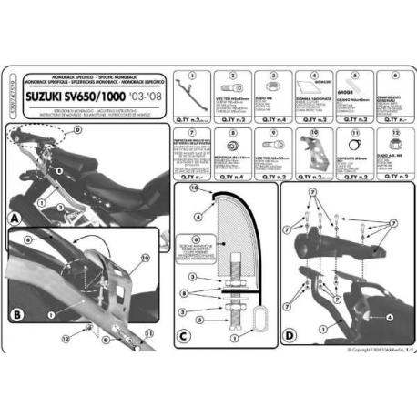 Kappa, nosič centrálního kufru, Suzuki SV 650 / S (03-08) (bez plotny)
