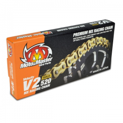 Moto-Master, řetěz V2-520G MX Racing Gold Chain Regular, zlatá barva (120 článků, spojka řetězu v sadě)