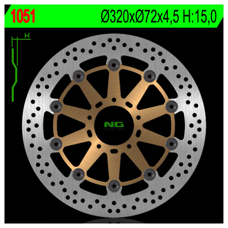 NG, přední brzdový kotouč, Ducati 749/848/999/1000/1100 '02-17 (320X72X4,5mm) (5X8,5mm) plovoucí