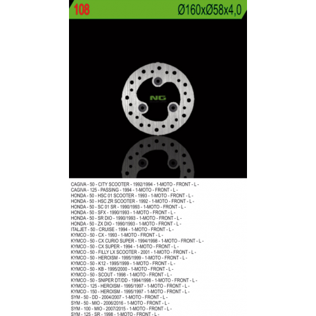 NG, přední brzdový kotouč, Cagiva/Honda/KYMCO/SYM (160X58X4) (3X10,5mm)