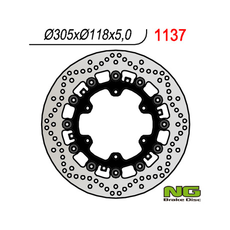 NG, přední brzdový kotouč, BMW K1100LT/RS '89-00, R100GS/R '93-94, R1100R/RT/RS '92-01 (305x118x5mm) (6X9,0mm) plovoucí