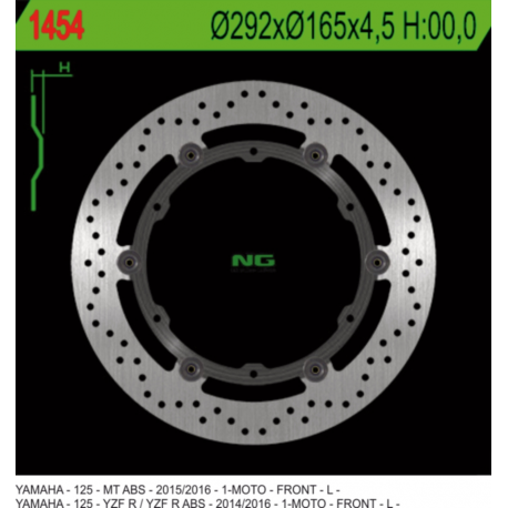 NG, přední brzdový kotouč, Yamaha YZF 125R ABS '14-'20, MT 125 ABS '15-'20 plovoucí (292X165X4,5mm) (6X8,5mm)