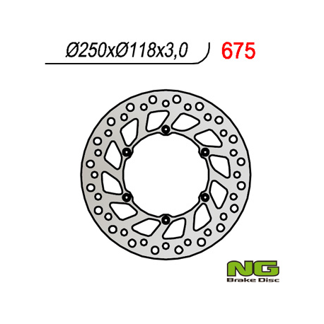 NG, přední brzdový kotouč, Suzuki RM/RMZ 250/DRZ, Yamaha YZ/YZF/WR 02-19 (250X118X3) (6X6,5mm) - nahrazuje NG854
