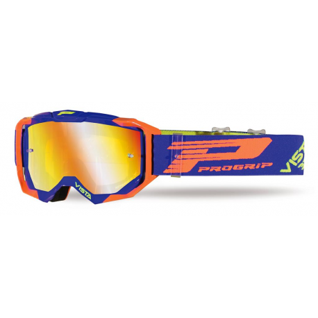 Progrip, MX brýle PG3303 FL VISTA, barva modrá/oranžová fluo (sklo PG3347 žluté zrcadlové Antiscratch, No Fog, Anti UV