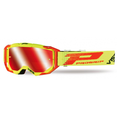 Progrip, MX brýle PG3303 FL VISTA, barva žlutá fluo/červená (sklo PG3348 zrcadlové červené Antiscratch, No Fog, Anti UV