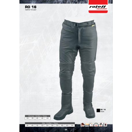 Roleff, kožené moto kalhoty RO16, černá barva, velikost 50