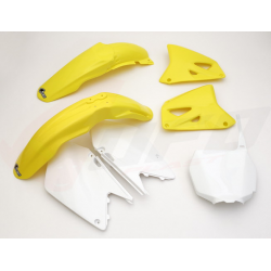 UFO, sada plastů, Suzuki RM 125 '01-'21, RM 250 '01-'21 barva OEM (žlutá/bílá) (SU402E999)