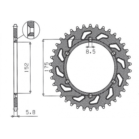 Sunstar, rozeta 856 43 Yamaha TT600R '98-'03, TT600S '93-'95, YFZ 350 BANSHEE`89-06 (JTR853.43)* (řetěz 520) (85643JT)