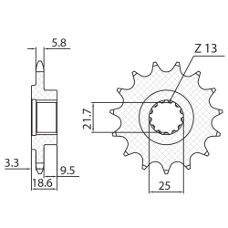 Sunstar, přední řetězové kolečko 2119 14 Kawasaki Z 750 '04-'12, Z 800 '13-'16 (JTF1538.14) (řetěz 520) (211914JT)