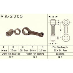 Vesrah, ojniční sada Yamaha YFM/YFB 225 '83-'04, XT 225 (VA2005) (YFM225) (XT225)