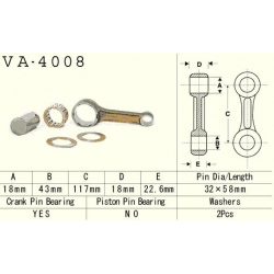Vesrah, ojniční sada Kawasaki KEF 300 (KEF300) '95-'00, KLF300 (KLF300) '86-'05, KVF 300 (KVF300) '89-'02 (VA4008)
