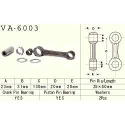 Vesrah, ojniční sada Yamaha YZ 250 (YZ250) '83-'89 (VA6003) (MADE IN JAPAN)