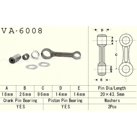 Vesrah, ojniční sada Yamaha YZ 80 (YZ80) '93-'01, YZ 85 (YZ85) '02-'18 (VA6008) (MADE IN JAPAN)