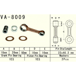 Vesrah, ojniční sada Kawasaki KX 80 (KX80) '98-'17, KX 85 (KX85) '98-'17, KX100 (KX100) '98-'19 (VA8009) (MADE IN JAPAN)