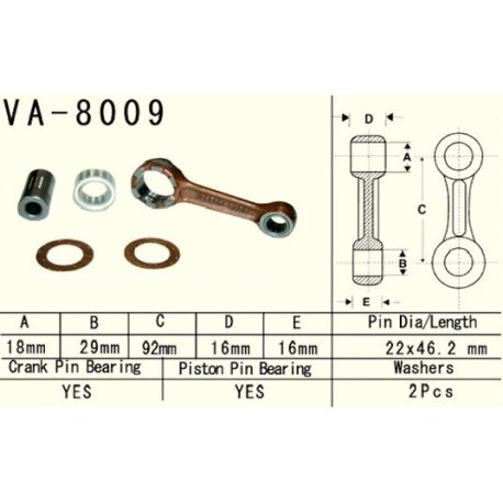 Vesrah, ojniční sada Kawasaki KX 80 (KX80) '98-'17, KX 85 (KX85) '98-'17, KX100 (KX100) '98-'19 (VA8009) (MADE IN JAPAN)