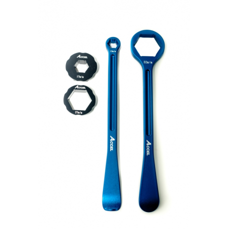 Accel, sada montpák na pneumatiky (23+24cm) ALU7075, kované, s klíčemi 10,13,17,27,32 mm modrá barva