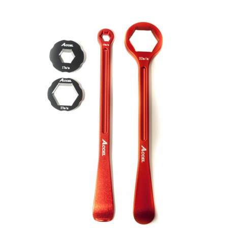 Accel, sada montpák na pneumatiky (23+24cm) ALU7075, kované, s klíčemi 10,13,17,27,32 mm oranžová barva