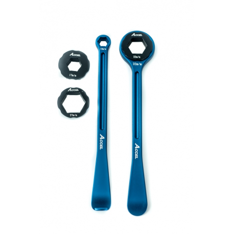 Accel, sada montpák na pneumatiky (23+24cm) ALU7075, kované, s klíčemi 10,13,17,22,27,32 mm modrá barva
