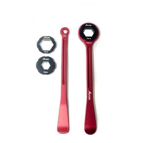 Accel, sada montpák na pneumatiky (23+24cm) ALU7075, kované, s klíčemi 10,13,17,22,27,32 mm červená barva