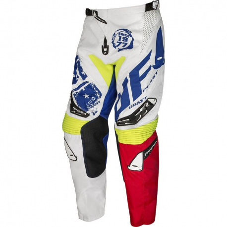 UFO, kalhoty cross Draft, bílé/modré/červené/žluté fluo, velikost M / EU50 / US32