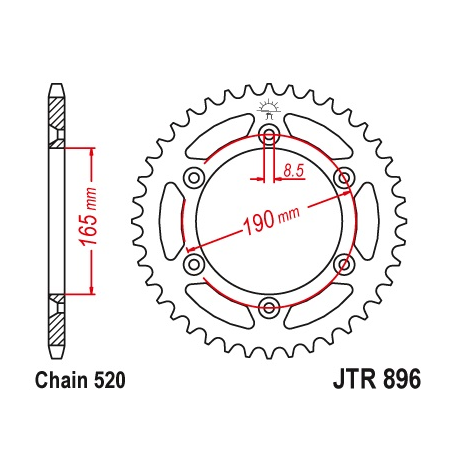 JT, rozeta 896 48 KTM 600 LC4 ENDURO (88-89), 125 ENDURO (89) (řetěz 520) (89648JT)