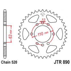 JT, rozeta 4675 45 KTM 125 DUKE '14-18, 390 DUKE/RC '13-18 (JTR890.45ZBK)* (řetěz 520), černá barva,