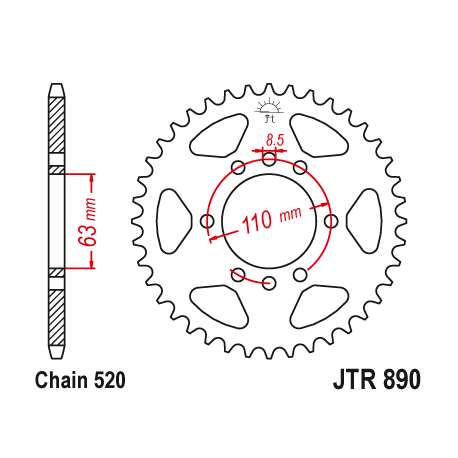 JT, rozeta 4675 45 KTM 125 DUKE '14-18, 390 DUKE/RC '13-18 (JTR890.45ZBK)* (řetěz 520), černá barva,