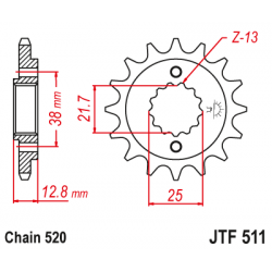 JT, přední řetězové kolečko, 511 15, s gumovou výplní, Kawasaki KLR 650 '90-'14 (JTF511.15RB) (řetěz 520)