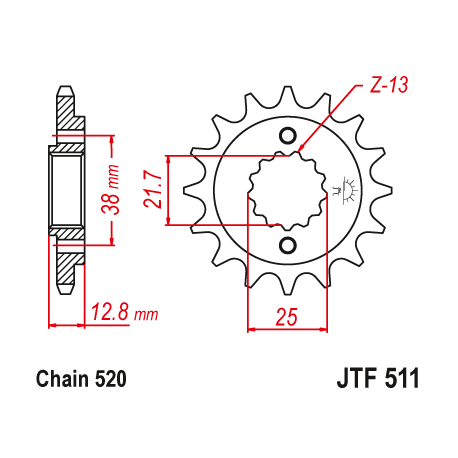 JT, přední řetězové kolečko, 511 15, s gumovou výplní, Kawasaki KLR 650 '90-'14 (JTF511.15RB) (řetěz 520)