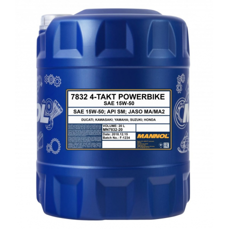 Mannol, motorový olej 4T Motorbike 15W50 20L Ester + MA2 Semisyntetic (7832)