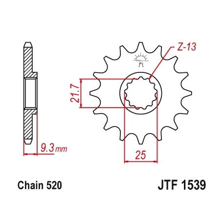 JT, přední řetězové kolečko, 2273 15 Kawasaki EX250/300 NINJA '08-'16 (JTF1539.15)* (řetěz 520)