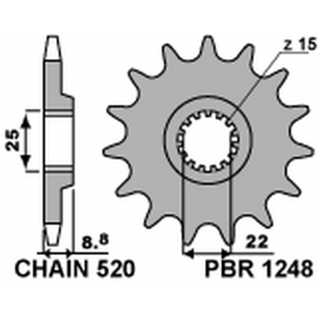 PBR, přední řetězové kolečko, 1248 12 KTM SX/EXC '91-'19 (JTF1901.12) (řetěz 520) (124812JT)