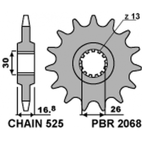 PBR, přední řetězové kolečko, 2068 16 Honda CBR 600F '99-'14, CBR 600RR '03-'16, CBF 600 (JTF1370.16) (řetěz 525) (206816JT)