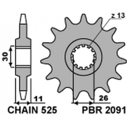 PBR, přední řetězové kolečko, 2091 15 Yamaha FZ8 '10-'15, MT 09 '14-'17, MT 07 '14-'17, TDM 900 '02-'13 (JTF1591.15) (řetěz 525)