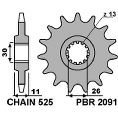 PBR, přední řetězové kolečko, 2091 15 Yamaha FZ8 '10-'15, MT 09 '14-'17, MT 07 '14-'17, TDM 900 '02-'13 (JTF1591.15) (řetěz 525)