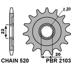 PBR, přední řetězové kolečko, 2103 13 Yamaha YZF 250 '01-'17, WRF 250 '01-'17 (JTF1590.13) (řetěz 520) (210313JT)