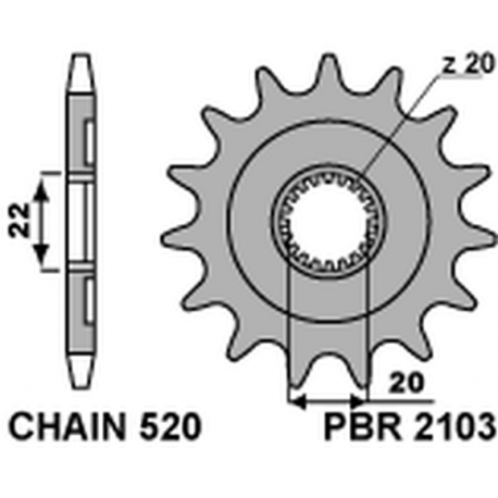 PBR, přední řetězové kolečko, 2103 13 Yamaha YZF 250 '01-'17, WRF 250 '01-'17 (JTF1590.13) (řetěz 520) (210313JT)