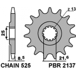 PBR, přední řetězové kolečko, 2137 17 Kawasaki ZX10R '04-'18 (JTF1537.17) (řetěz 525) (153717JT)