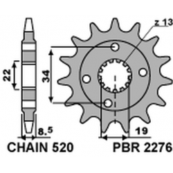 PBR, přední řetězové kolečko, 2276 14 KTM 390 DUKE '13-'18, 390 RC '14-'18 (JTF1908.14) (řetěz 520) (227614JT)