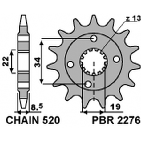 PBR, přední řetězové kolečko, 2276 14 KTM 390 DUKE '13-'18, 390 RC '14-'18 (JTF1908.14) (řetěz 520) (227614JT)