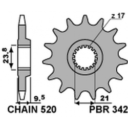 PBR, přední řetězové kolečko, 342 13 Honda CR 250 '88-'07, CRF 450R/X '02-'15 (JTF284.13) (řetěz 520) (34213JT)